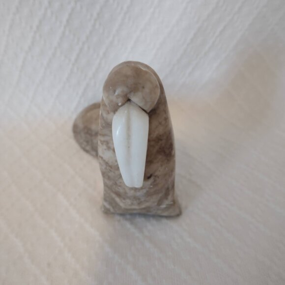 Vintage Stone Walrus Carving 4 Inch Tall Hand Carved Arctic Animal Figurine - Picture 2 of 12